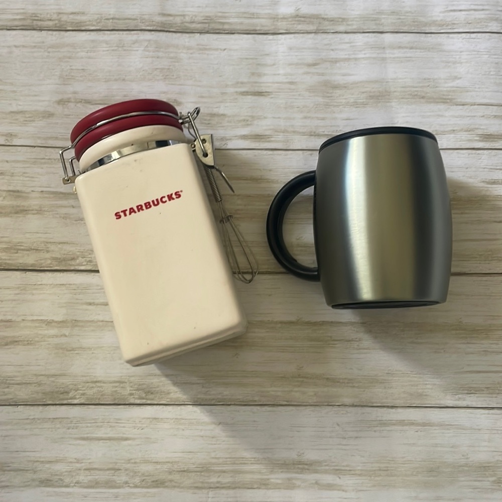 Starbucks coffee duo, travel mugs and canister ☕️💚